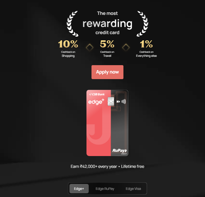 Jupiter Edge CSB RuPay Credit Card Review 2026 — lifetime free card with 10% cashback on UPI and online shopping